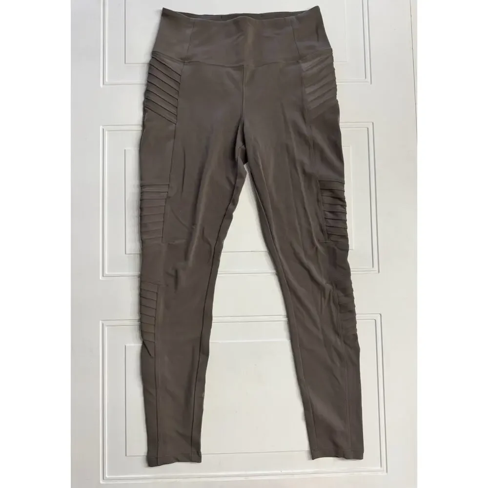 Athleta Delancey Zip Ankle Moto Tight Leggings Pants Taupe Brown Size Medium M - Picture 1 of 8
